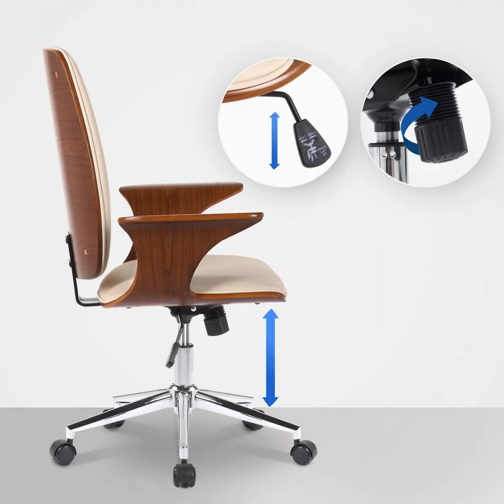 Design-Shop Kancelárska stolička Burbank - koženka, drevo orech - Krémová