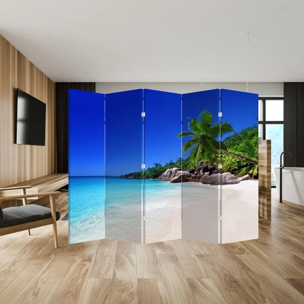 Paraván - Pláž na Praslin ostrove (210x170 cm)