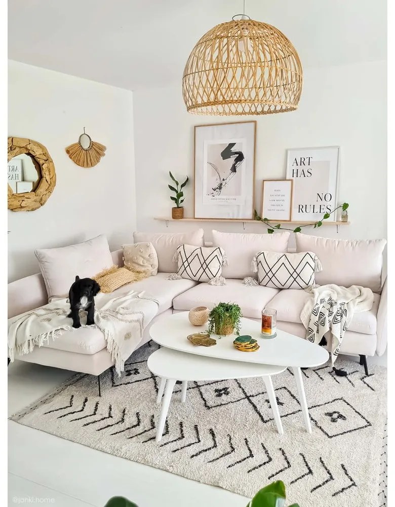 Krémový prateľný ručne tkaný bavlnený koberec 170x120 cm Bereber Rhombs – Lorena Canals