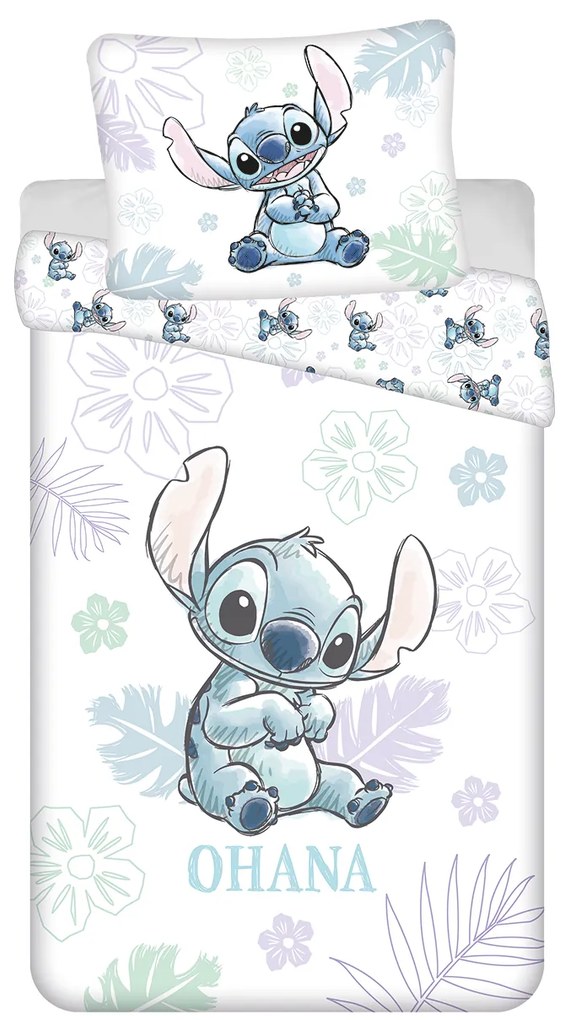 Jerry Fabrics Bavlnené obliečky 140x200 + 70x90 cm - Lilo and Stitch "Ohana White"