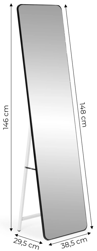Veľké stojace obdĺžnikové zrkadlo, úzky rám, 148 cm