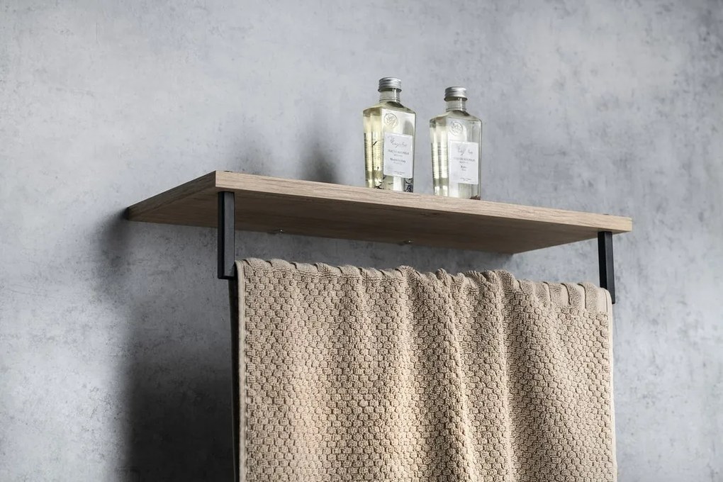 Sapho Sapho, SKA polička na uteráky s hrazdou 600x250mm, dub/čierna mat, SKA385B