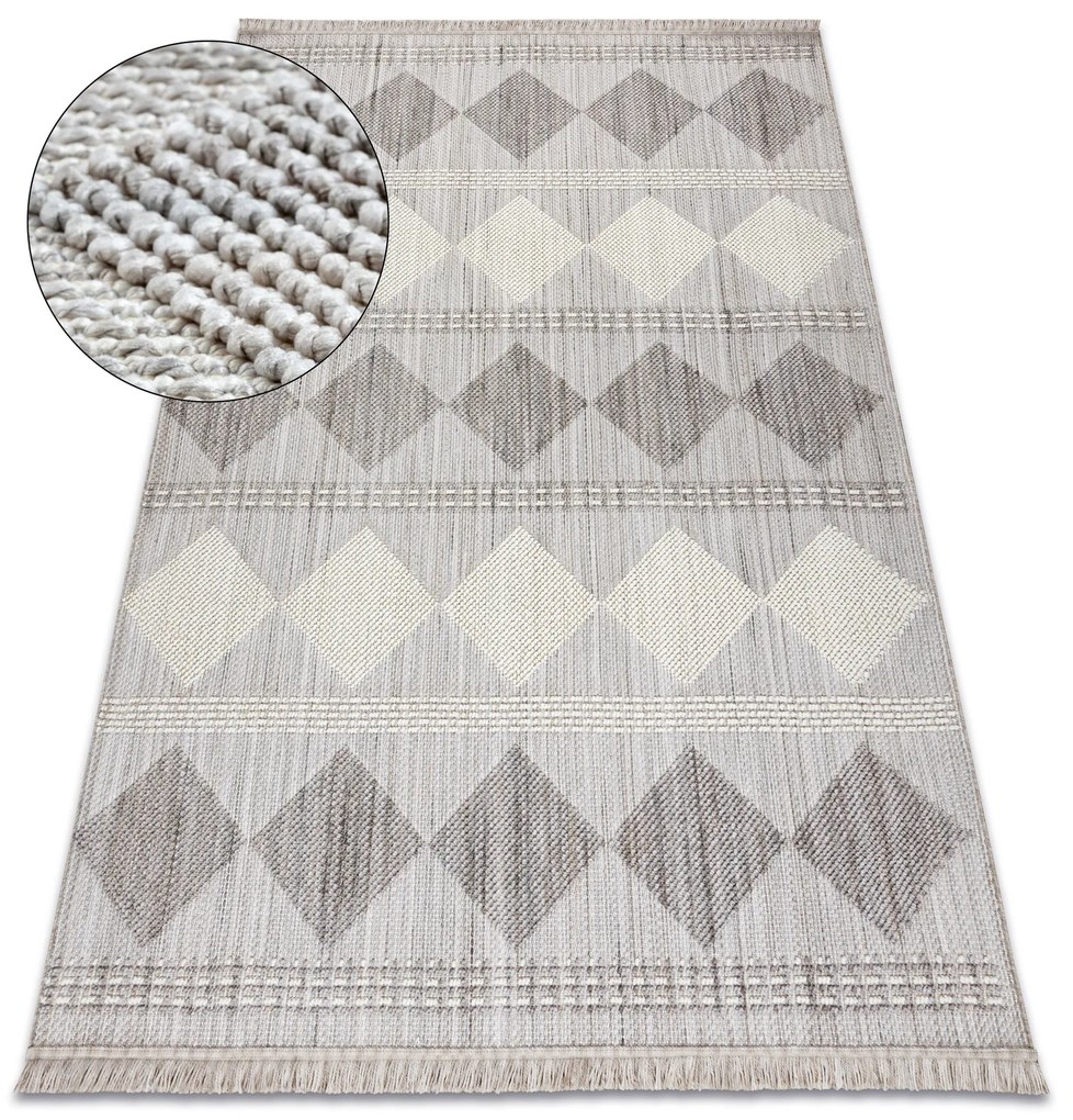 Koberec NANO EO61A Diamant, plocho tkaný, slučka, sivo-biely