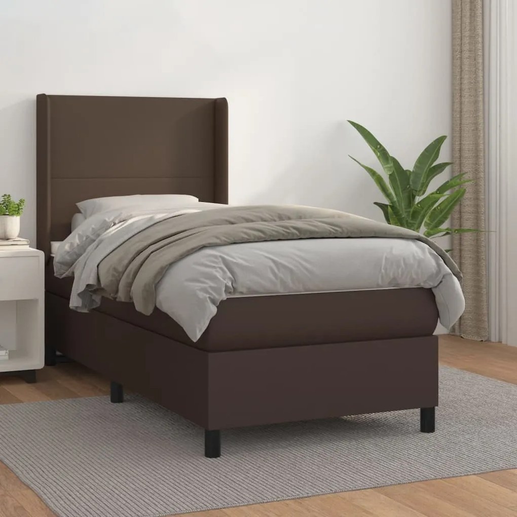 Boxspring posteľ s matracom hnedá 100x200 cm umelá koža 3132366