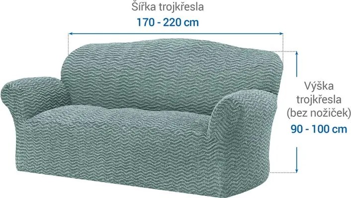 Bielastické poťahy CRISTINA mätová trojkreslo (š. 170 - 220 cm)