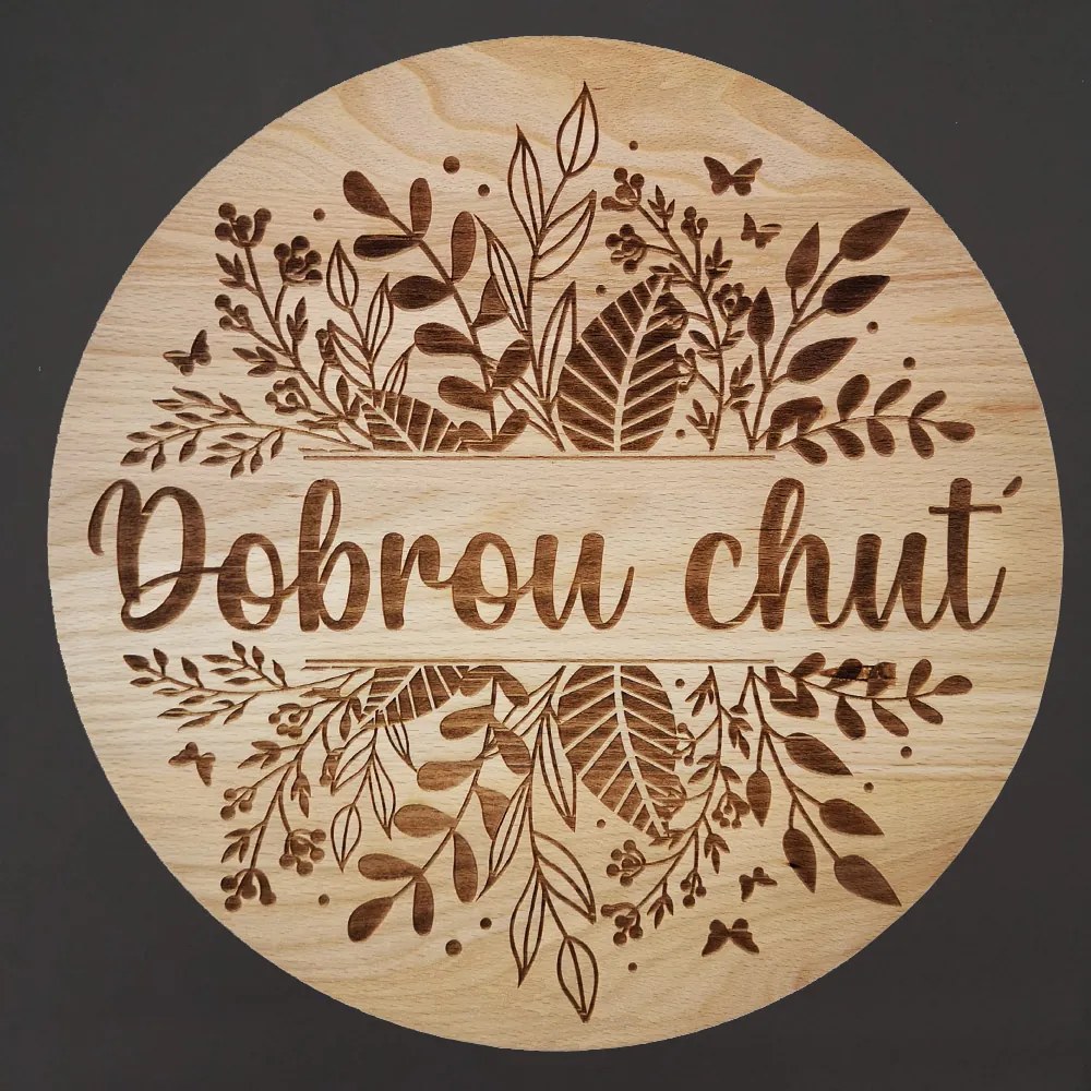 AMADEA Drevená otočná doštička s textom a listami, masívne drevo, 35 cm