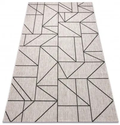 Koberec SIZAL FLOORLUX 20605 geometrický trojuholník - strieborný / čierny