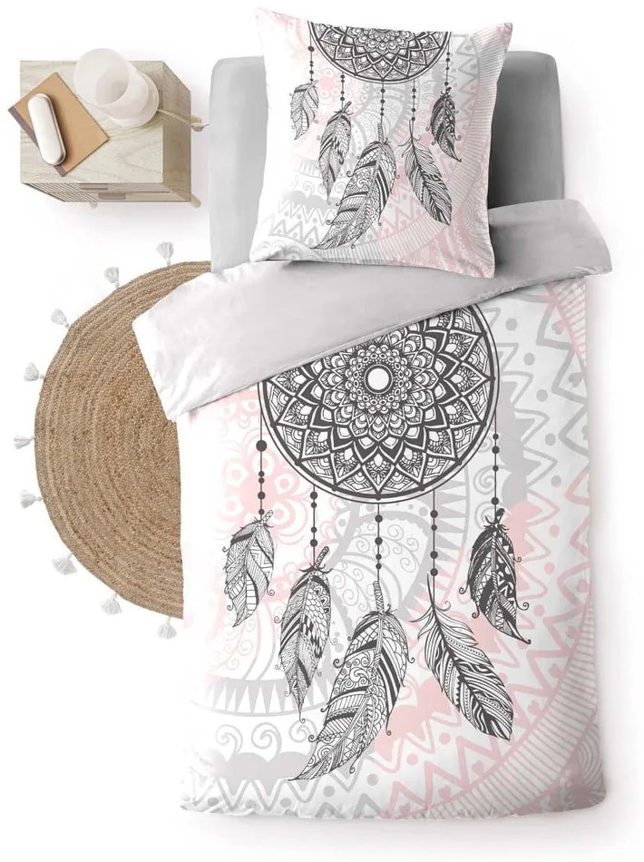 Bielo-ružové bavlnené obliečky na jednolôžko 140x200 cm Namaste – douceur d'intérieur