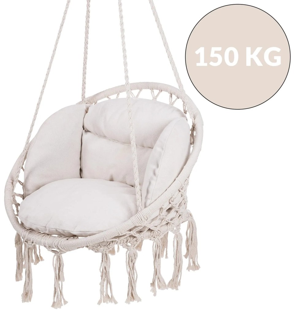 Jurhan Závesné kreslo BOHO s vankúšmi, Ø61cm, béžová