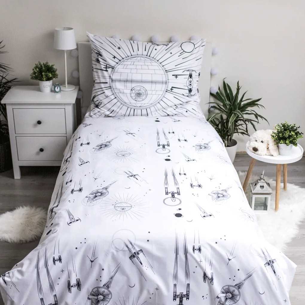 Jerry Fabrics Bavlnené obliečky so svietiacim efektom 140x200 + 70x90 cm - Star Wars "Death Star"