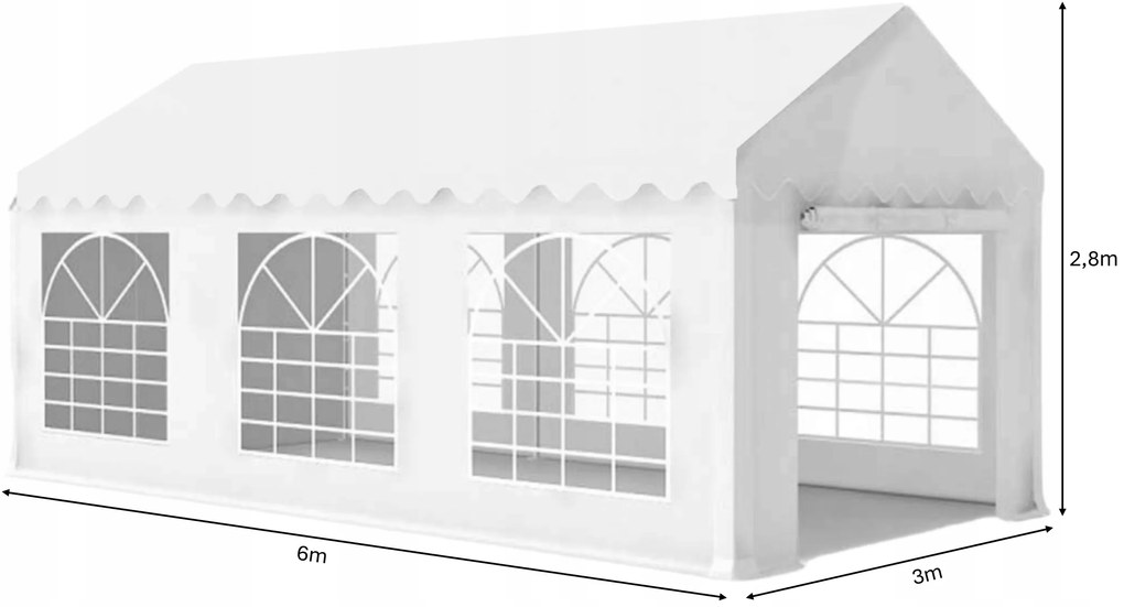 Záhradný pavilón 6x3x2,8 m - biely - 8 stien