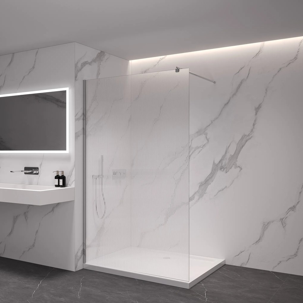 CERANO - Sprchová zástena Walk-in Onyx Ľ/P - guľatá vzpera - chróm, ryhované sklo - 90x200 cm, CER-CER-8050BD326