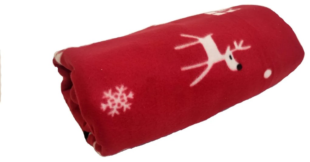 Deka Fleece Vianočná červená sobíky 150x200cm
