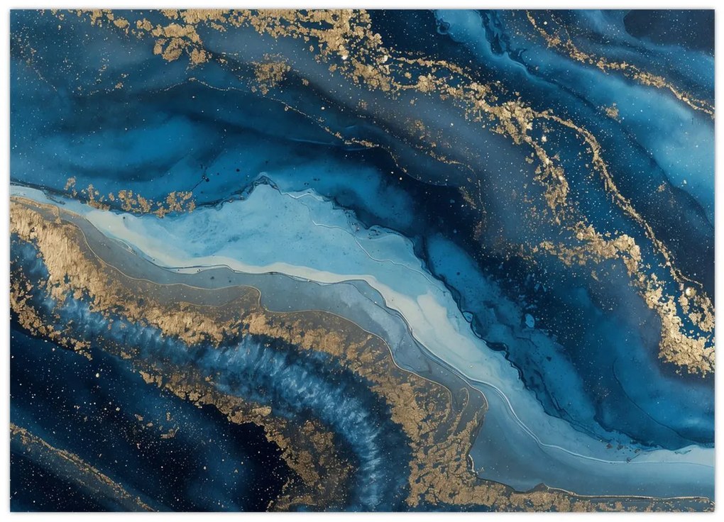 Sklenený obraz - Modrá mramorová abstrakcia (70x50 cm)