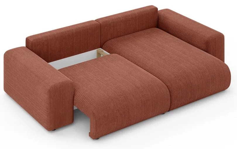 Menčestrová rozkladacia rohová pohovka s úložným priestorom v tehlovej farbe (variabilný roh) Luma – Ropez