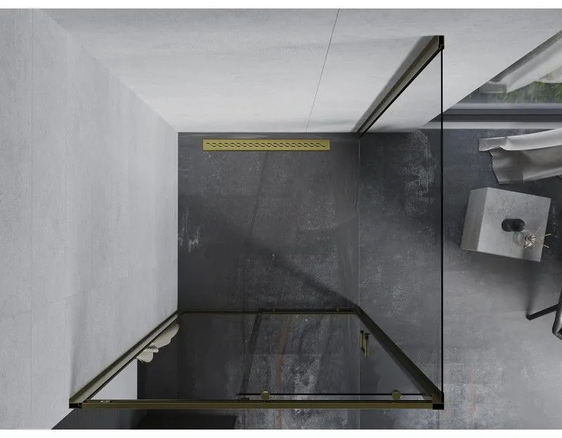 Mexen Apia, sprchový kút s posuvnými dverami 100 (dvere) x 100 (stena) cm, 6mm číre sklo, zlatý profil, 840-100-100-50-00