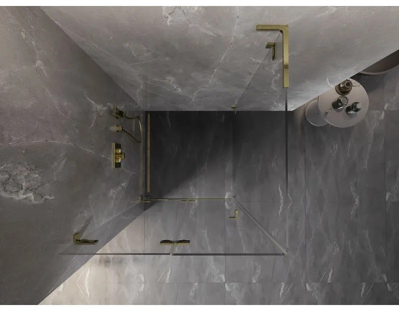 Mexen Lunar-F L, 1-krídlový sprchový kút so skladacími dverami, ľavý, 80 x 80 cm, 8mm číre sklo, zlatý lesklý profil, 836L-080-080-50-00-L