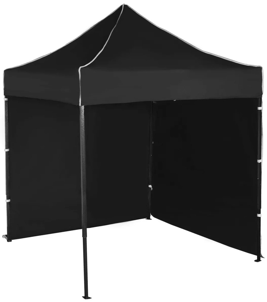 Rýchlorozkladací nožnicový stan 2x2m – oceľový, Čierna, 2 bočné plachty