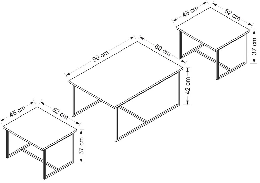 Odkladací stolík Levada Walnut, 3 ks