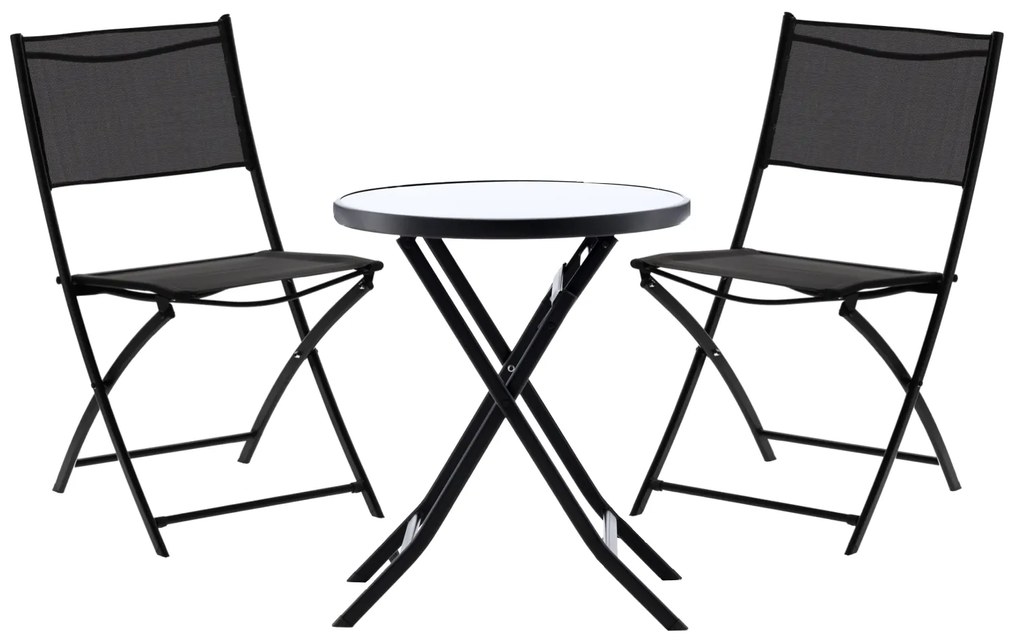 Balkónový set: 2 Skladacie stoličky a okrúhly stolík - čierny