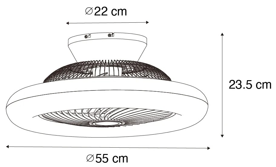 Stropný ventilátor biely s drevenou potlačou 55 cm vrátane LED stmievateľný s diaľkovým ovládaním - Clima