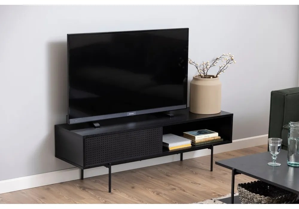 Čierny TV stolík v dekore jaseňa 140x45 cm Angus – Actona