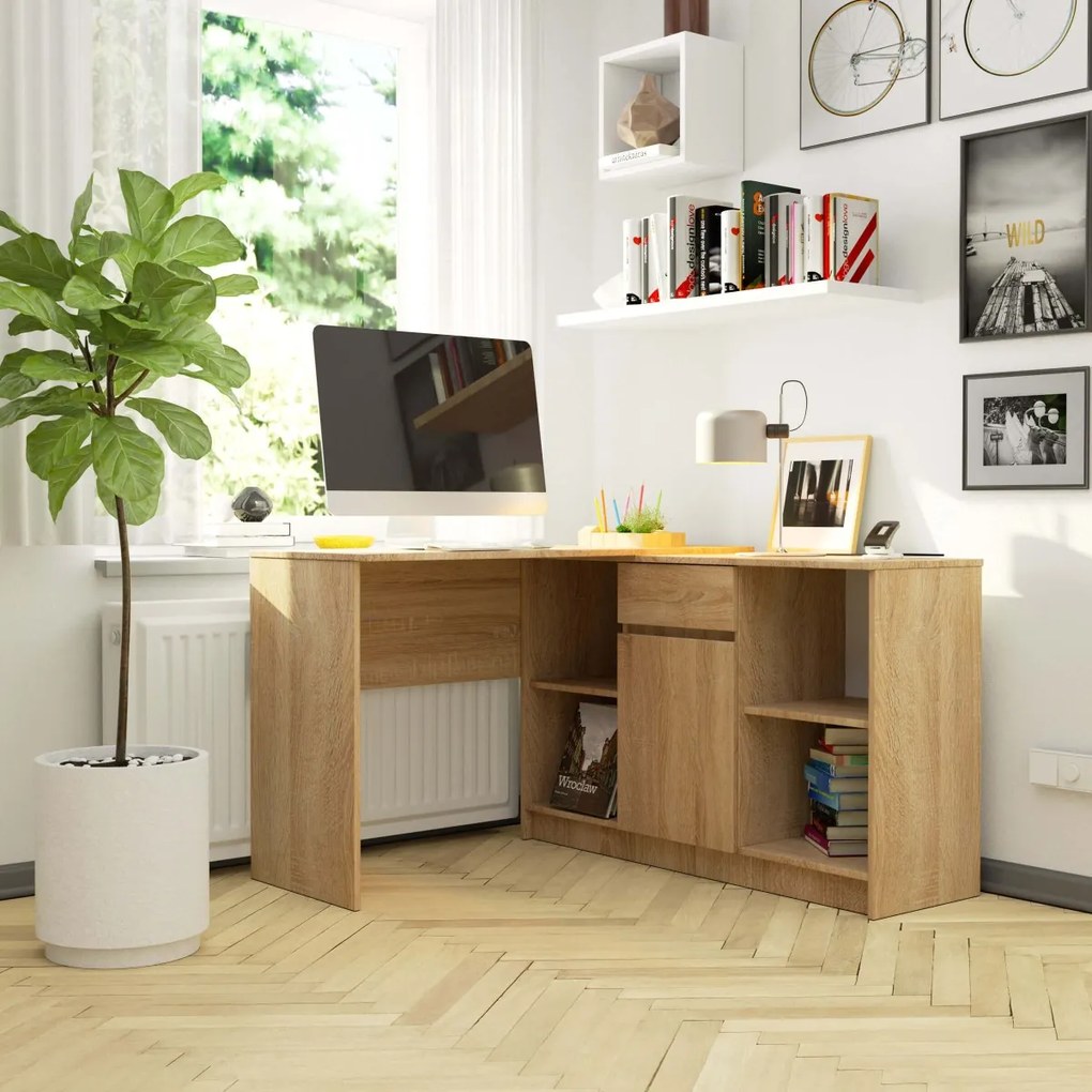 Rohový psací stůl B-17 s komodou dub sonoma