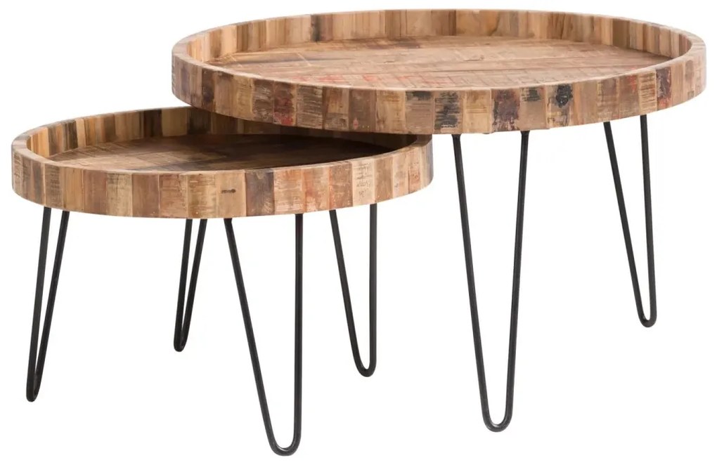 furniture-nabytek.cz - Sada 2 masívnych konferenčných stolíkov Corby z recyklovaného tvrdého dreva, hnedá, okrúhla