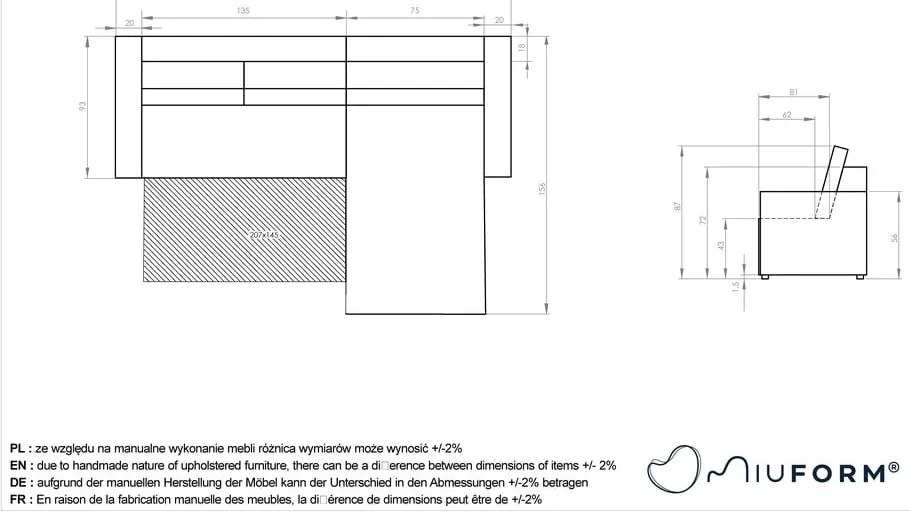 Antracitovosivá menčestrová rozkladacia rohová pohovka (variabilná) Brave Dave – Miuform