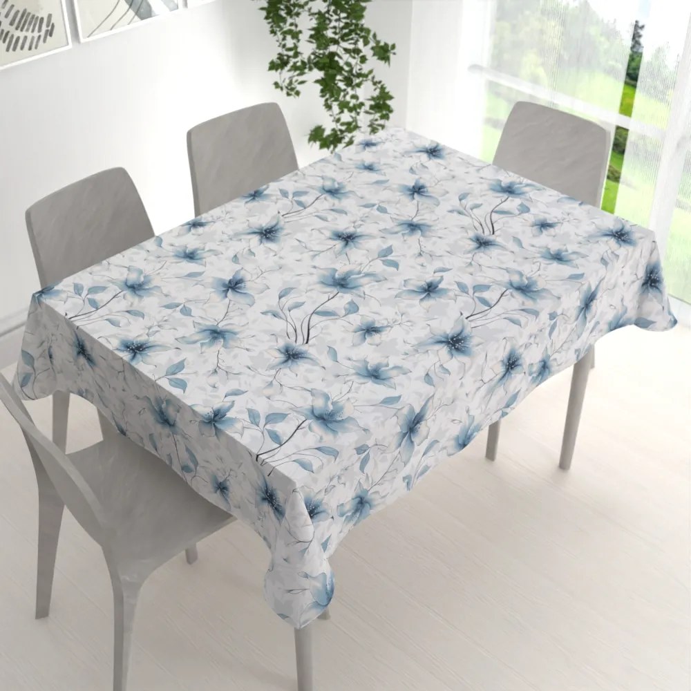 Biante Bavlnený obdĺžnikový obrus Sandra SA-737 Modro-sivé kvety vanilky na bielom 100x140 cm
