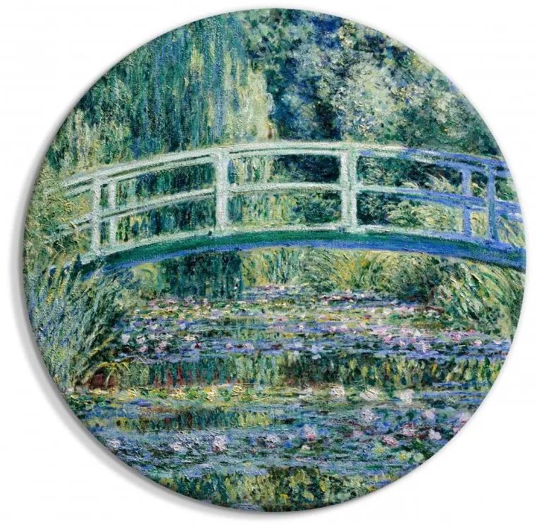 Artgeist Okrúhlý obraz - Japanese Bridge at Giverny Claude Monet - Spring Landscape of a Forest With a River Veľkosť: 40x40