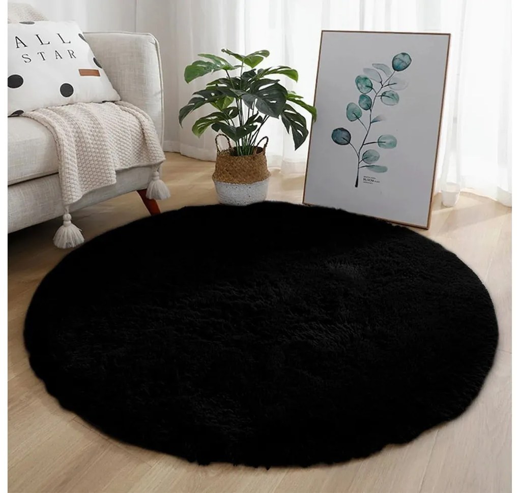 TZ Čierny okrúhly shaggy koberec Lana Rozmer: 90 cm