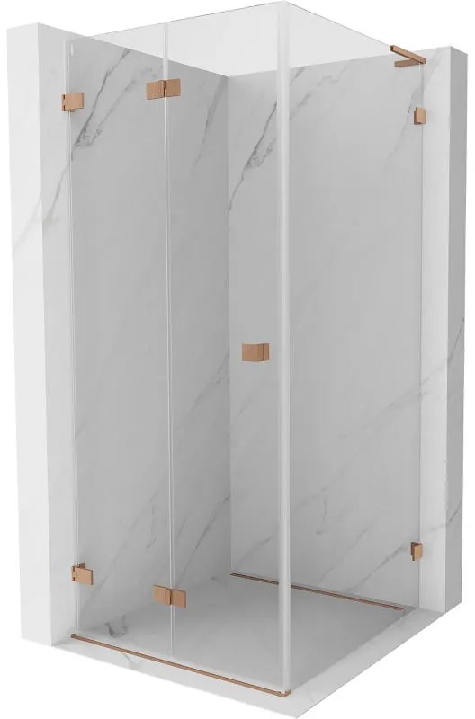 Mexen Lunar-F L, skladací sprchový kút ľavý 90 x 90 cm, 8mm číre sklo, profil medená matná, 836L-090-090-65-00-L