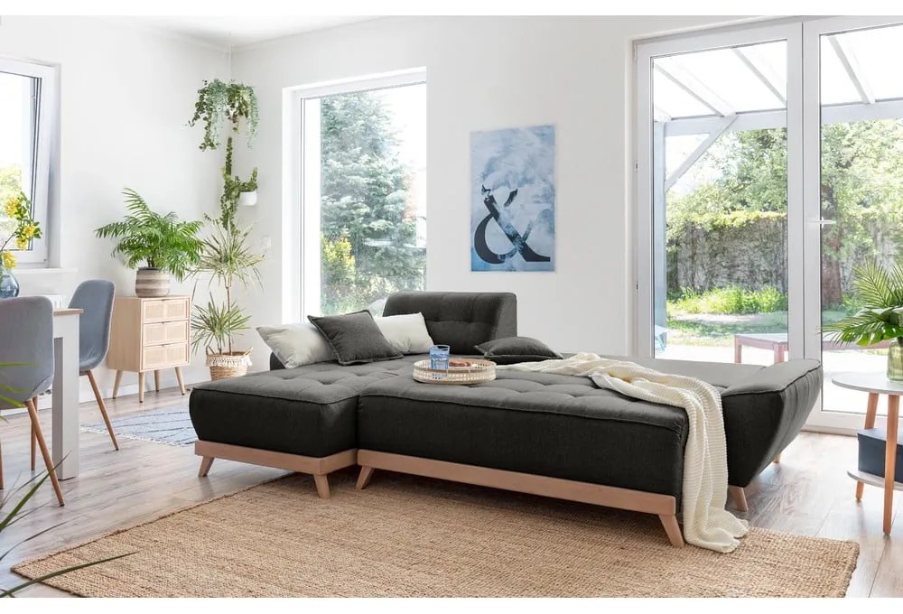 Tmavosivá rozkladacia variabilná rohová pohovka Miuform Dazzling Daisy