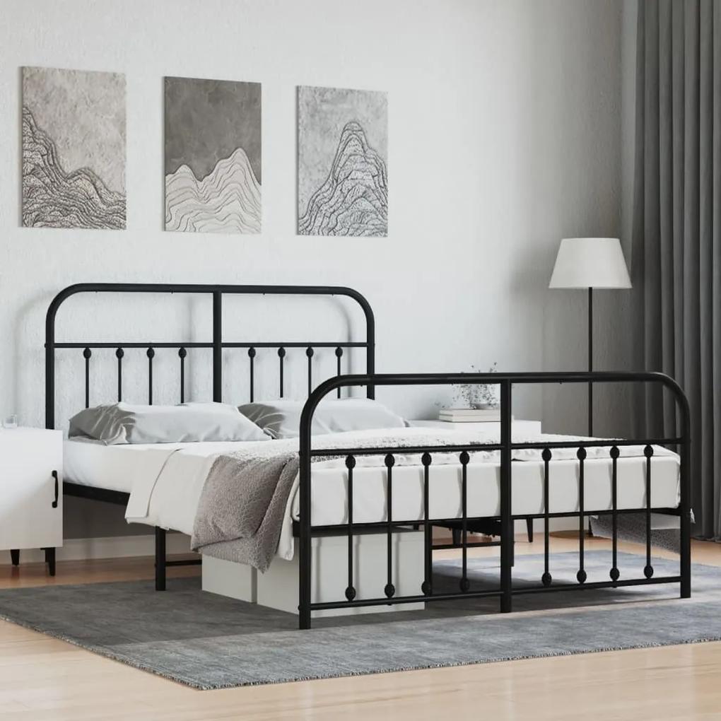 Kovový rám postele s čelom a podnožkou čierny 140x200 cm 352597