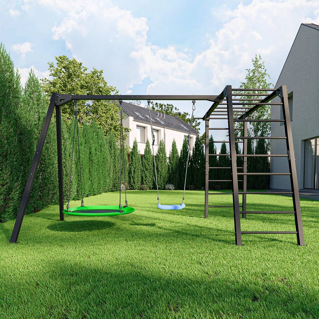 Marbo Sport Oceľová konštrukcia na záhradné hojdačky s preliezačkou / rebrinami MARBO MO-Z7