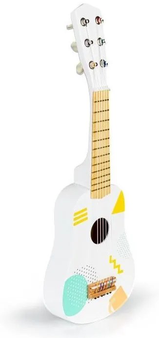 ECOTOYS Detská drevená gitara White Fun