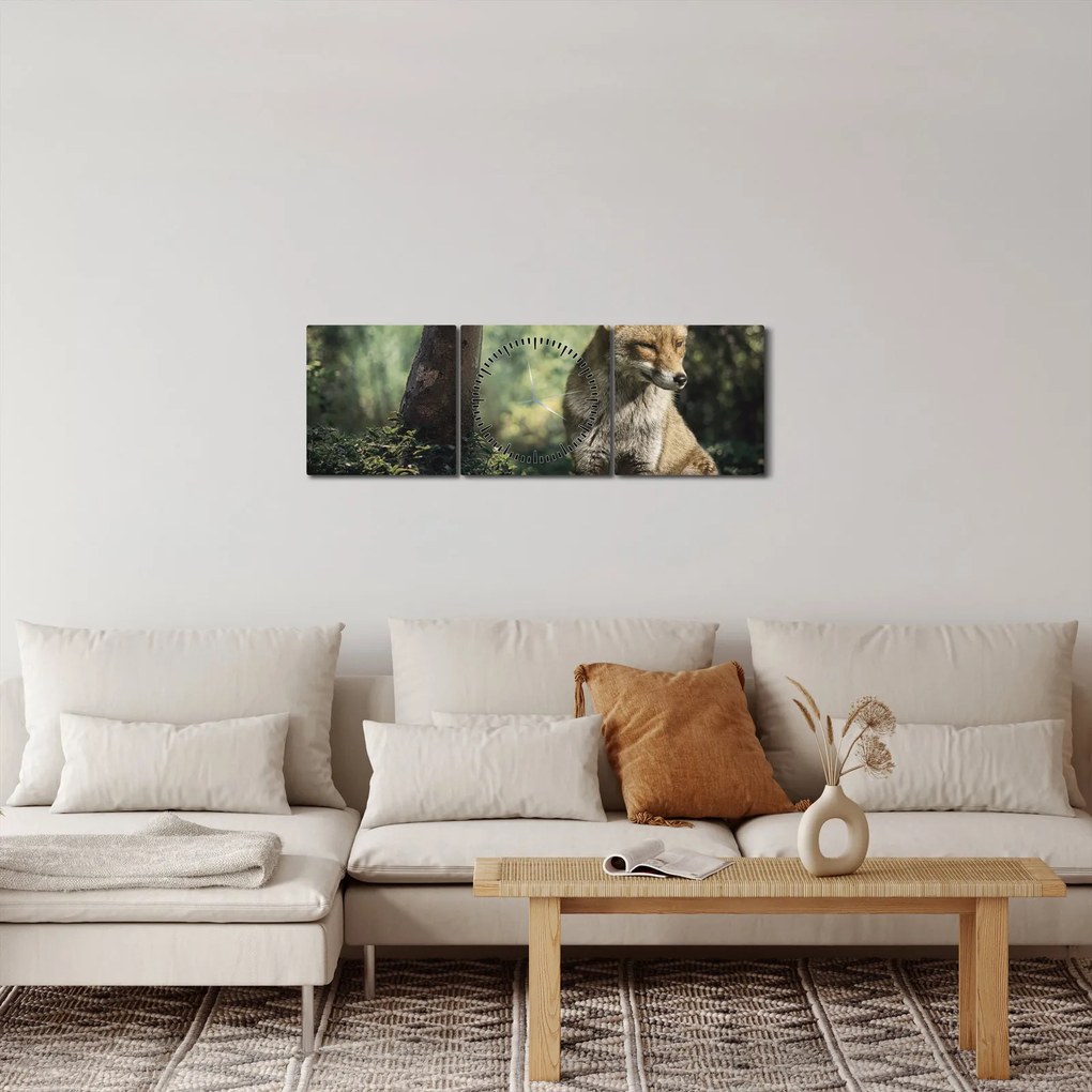 Obraz líšky (s hodinami) (90x30 cm)