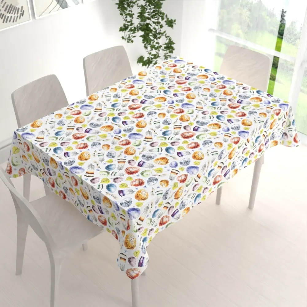 Biante Veľkonočný teflónový obdĺžnikový obrus TF-075 Farebné kraslice a pierka na bielom 80x120 cm
