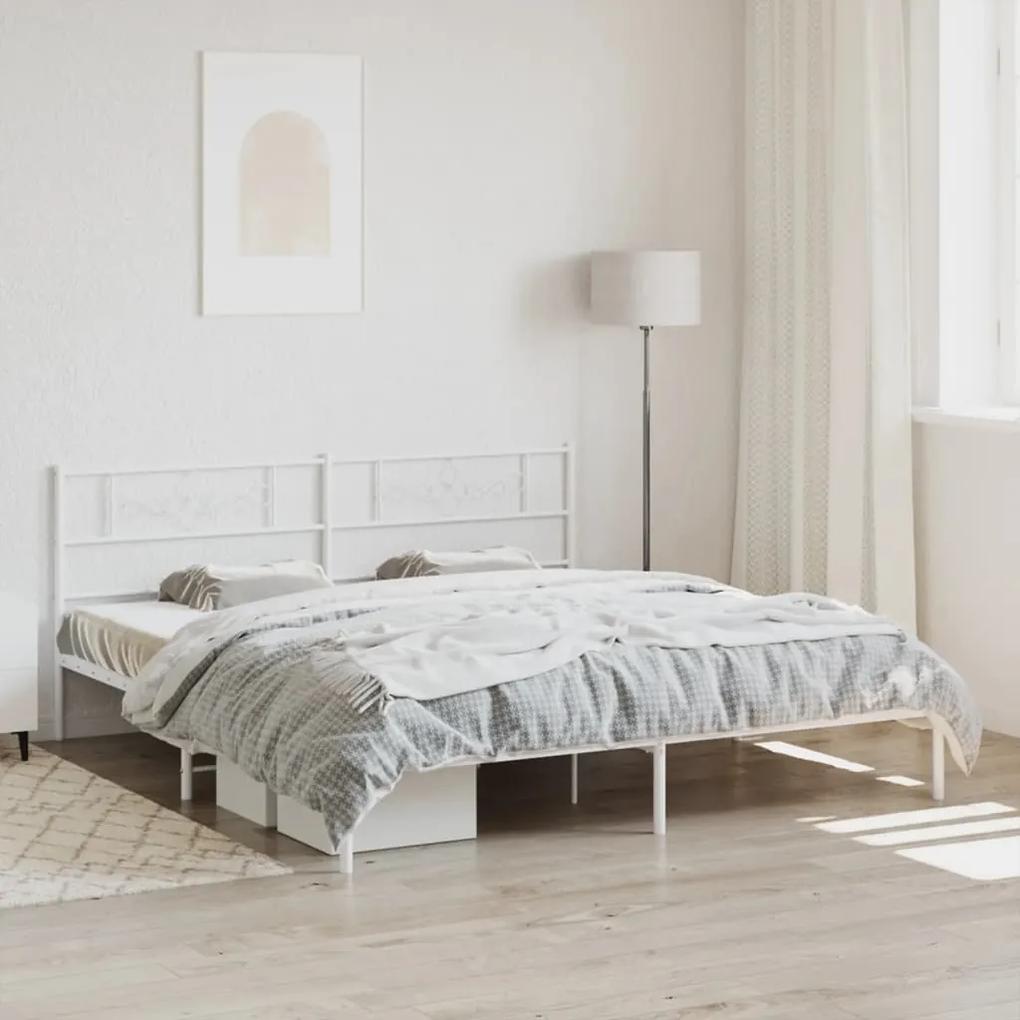 Kovový rám postele s čelom biely 183x213 cm 355321
