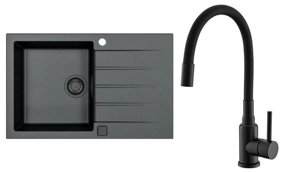 ALVEUS SETA23231 - Kuchynský drez CADIT+drezová batéria MINTAS 34cm granit/čierna