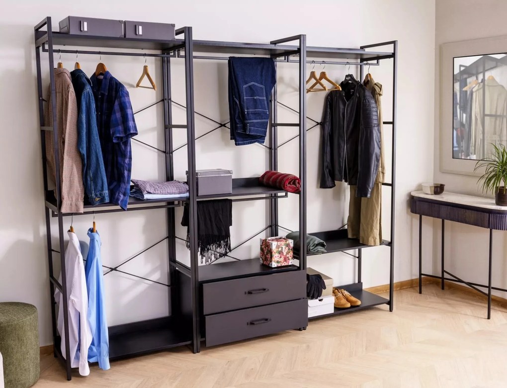 Otvorená šatníková skriňa Rin 01 200 cm čierna