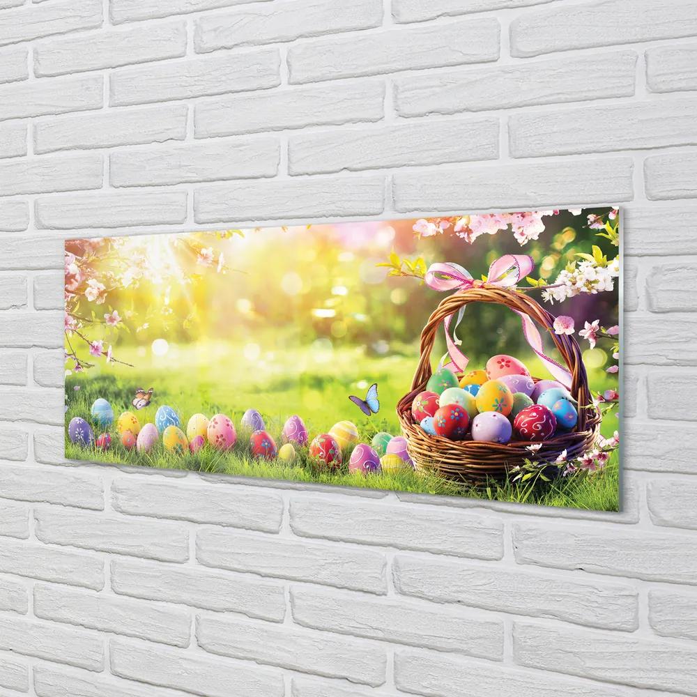 Obraz na akrylátovom skle Basket vajcia kvetina lúka 120x60 cm
