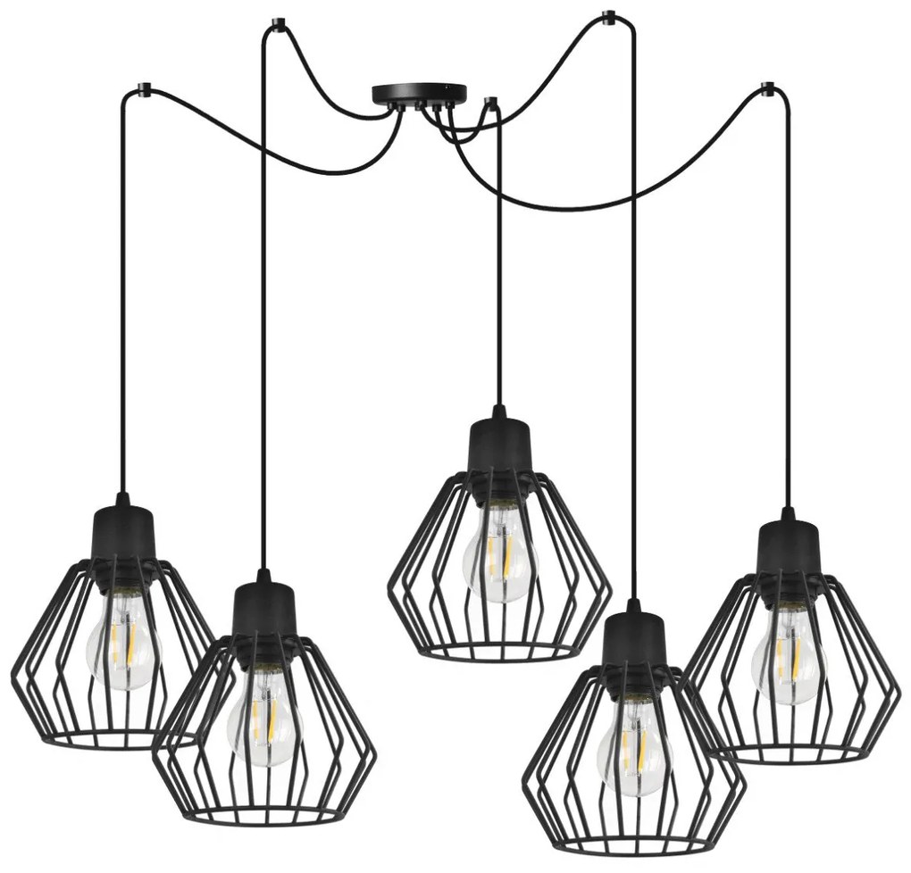 Závesné svietidlo Nuvola Spider 2, 5x čierne drôtené tienidlo