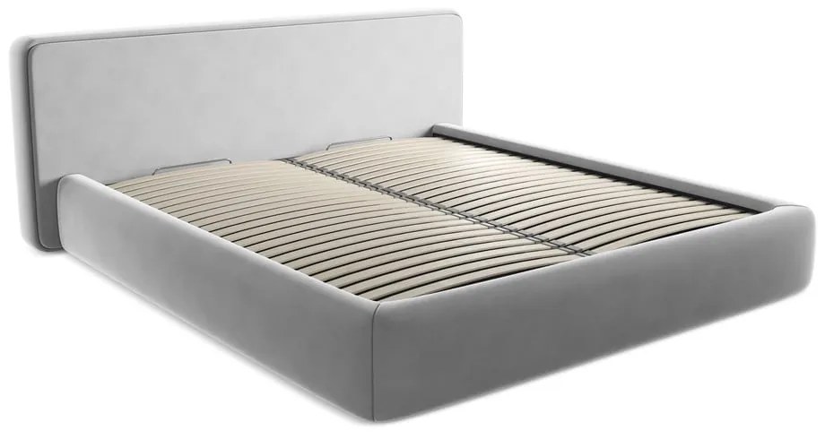 Sivá čalúnená dvojlôžková posteľ s úložným priestorom s roštom 180x200 cm Kiana – Makamii