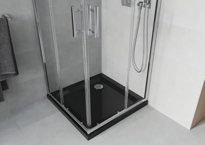 Mexen Rio, štvorcový sprchový kút 90 x 90 cm, 6mm číre sklo, chrómový profil + čierna sprchová vanička, 860-090-090-01-00-4070
