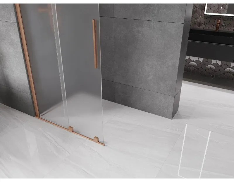 Mexen Velar, sprchová zástena s posuvnými dverami Walk-in 100 x 200 cm, 8mm sklo námraza, medená matná, 871-100-000-33-65