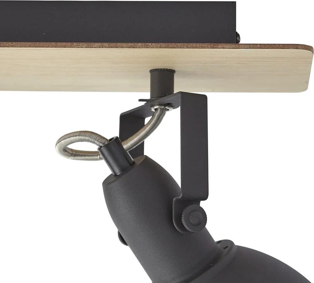 Stropný reflektor čierny s drevom 3-svetelný otočný a sklopný - Jakub