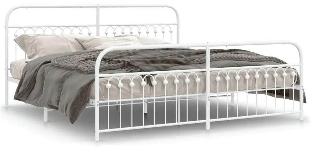 Kovový rám postele s čelom a podnožkou biely 193x203 cm 376673