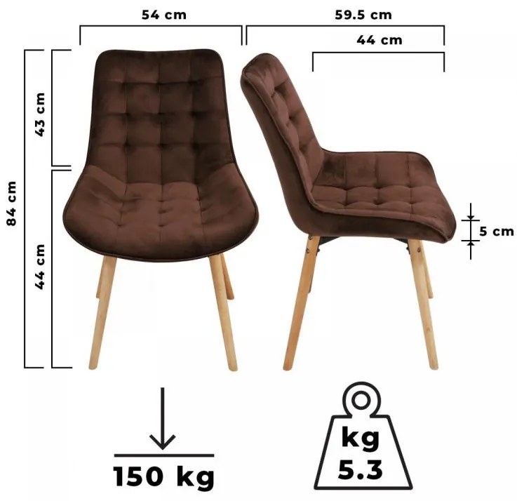MIADOMODO sada prešívaných jedálenských stoličiek, hnedá,4ks